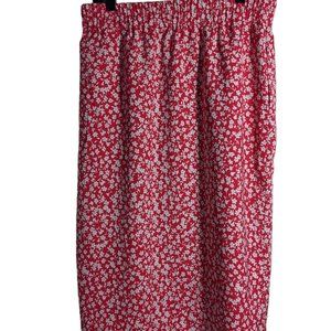 J.Crew Pink Midi Floral Print Skirt Size Medium Side Slit Elastic Waist Pull On
